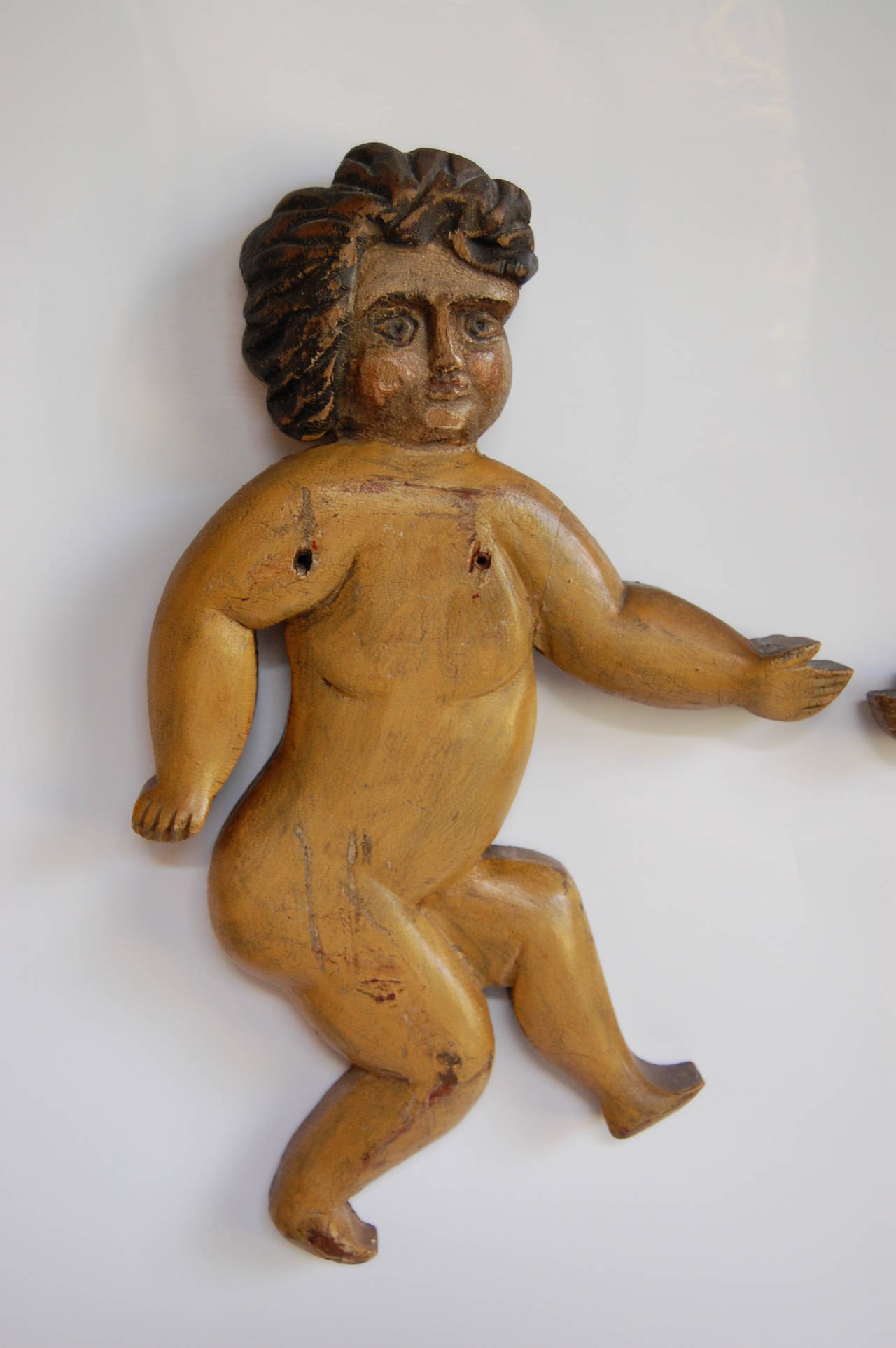 Folk Art 19th Century Carved and Polychrome, Merry-Go-Round Putti