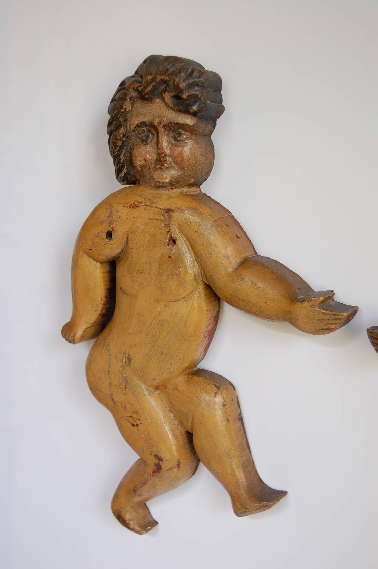 Paint 19th Century Carved and Polychrome, Merry-Go-Round Putti