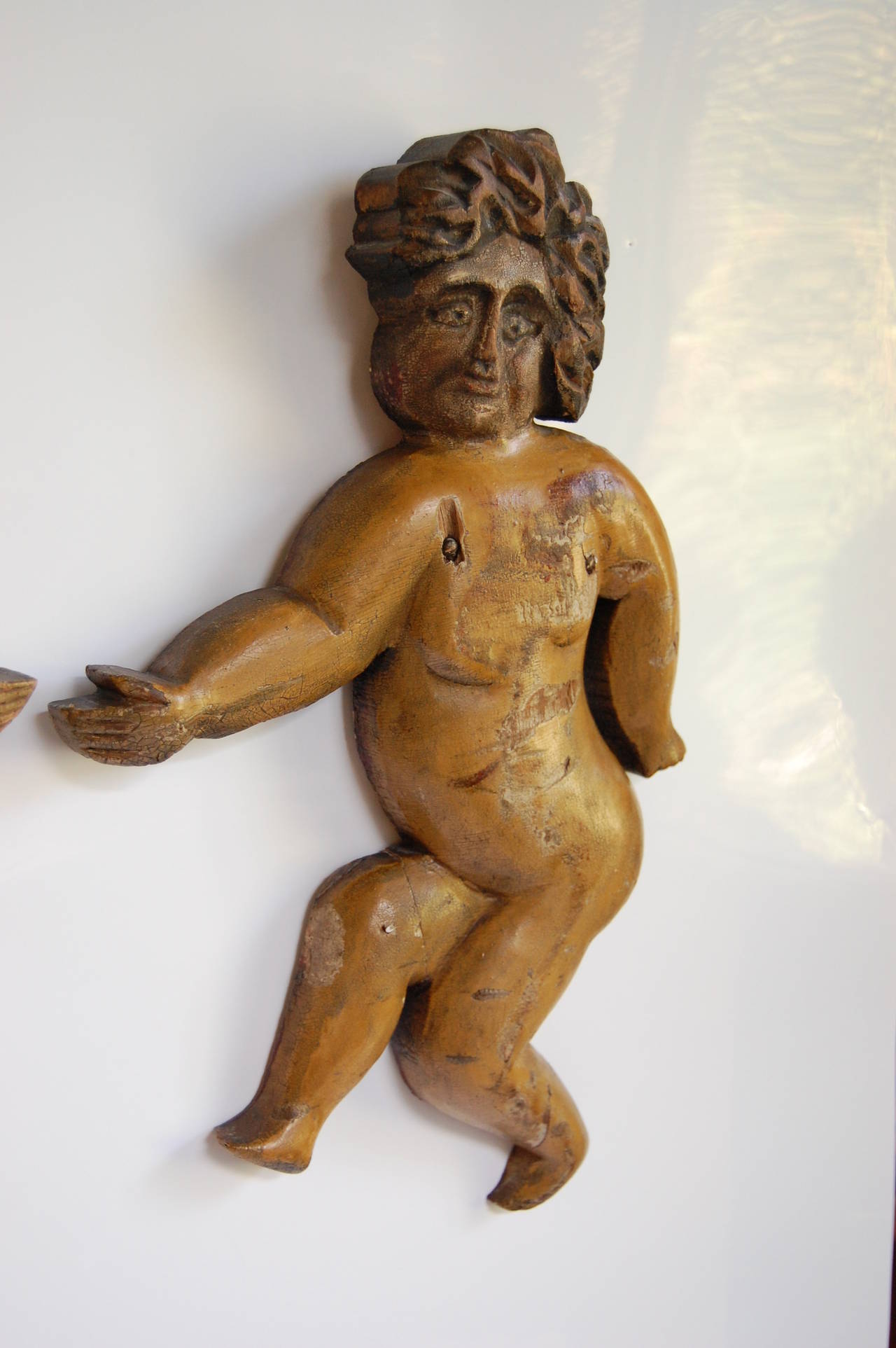 19th Century Carved and Polychrome, Merry-Go-Round Putti 1