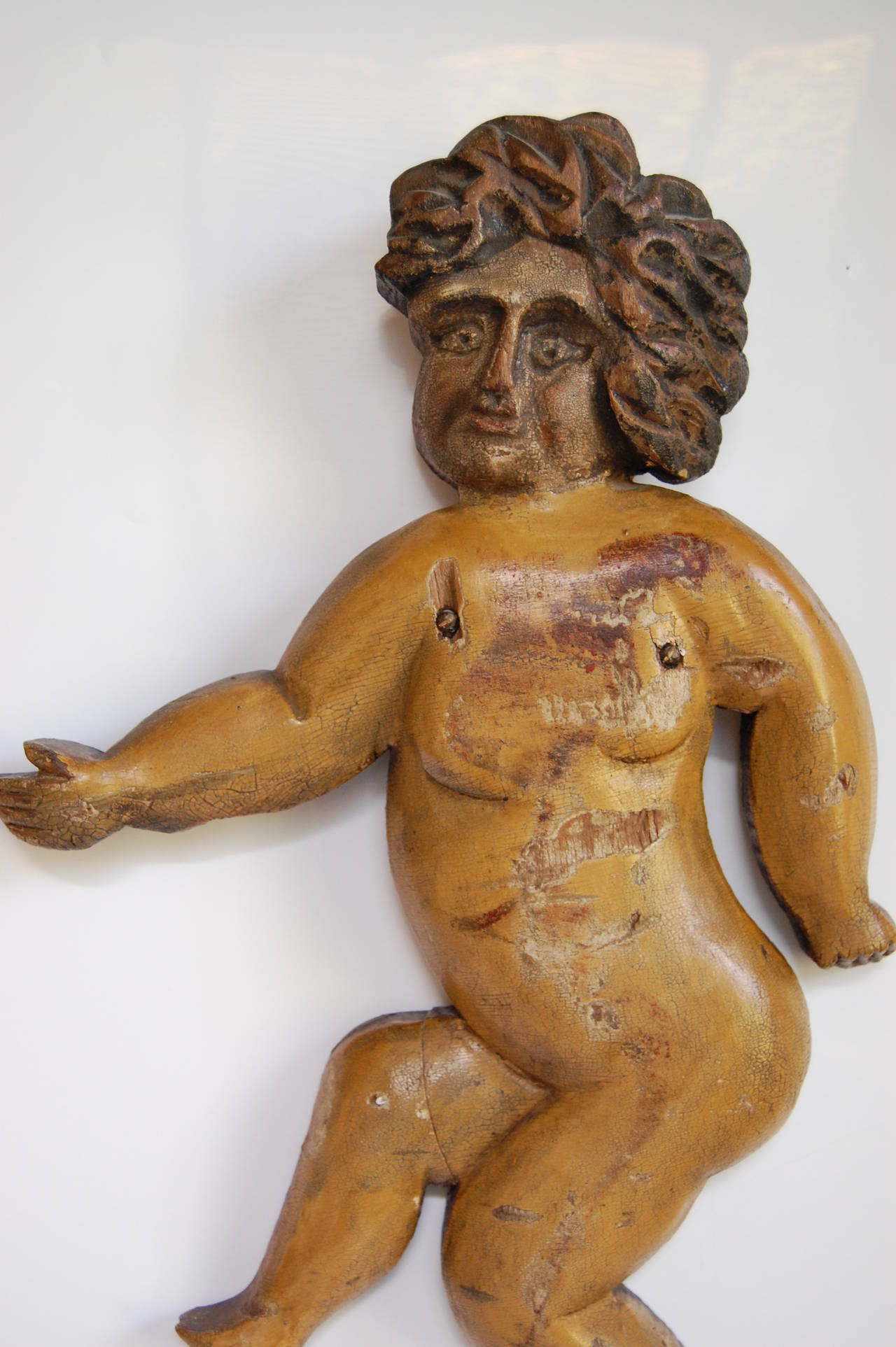 19th Century Carved and Polychrome, Merry-Go-Round Putti 3
