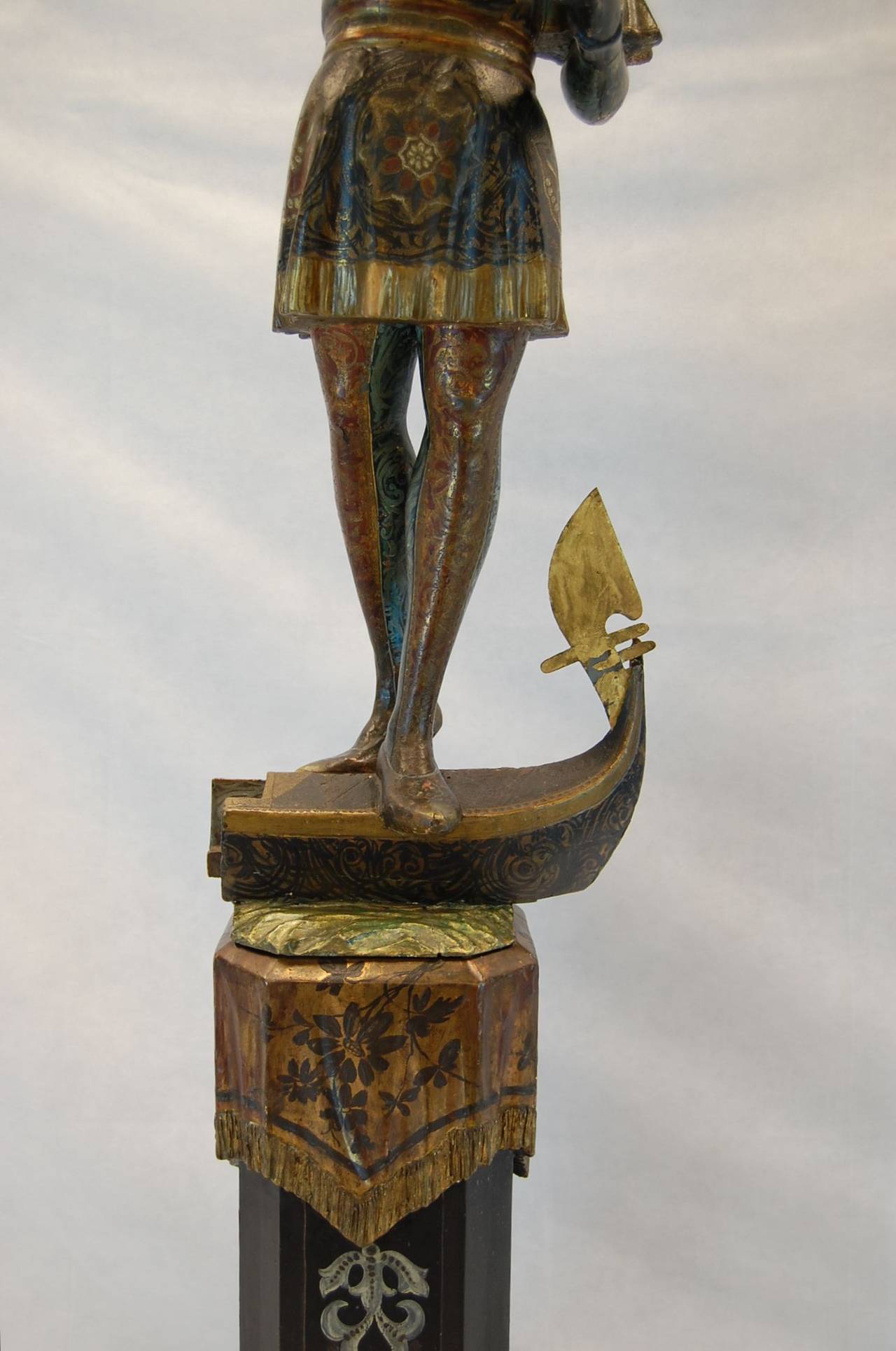 Italian 19th Century Carved and Polychromed Venetian Figure on Gondola Base For Sale