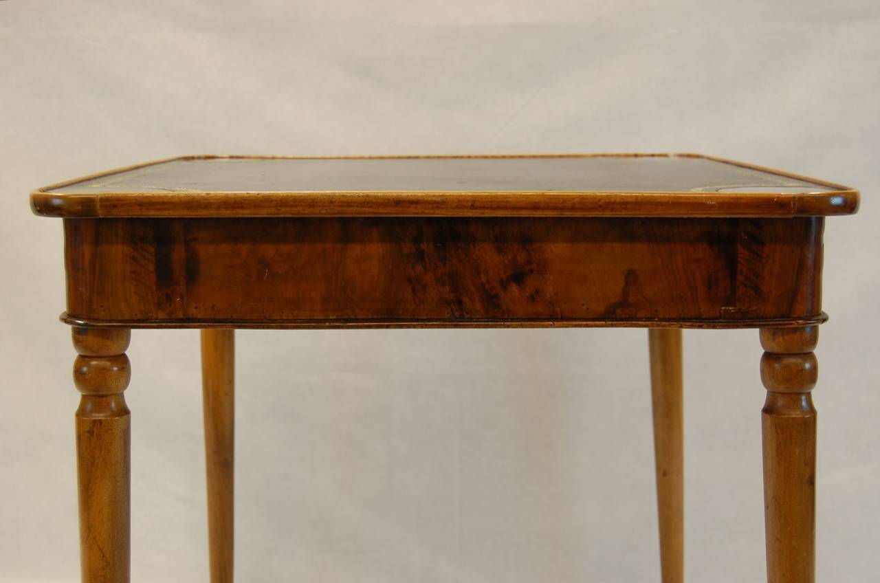 19th Century Antique Walnut French Card Table with Leather Top Circa 1830 For Sale