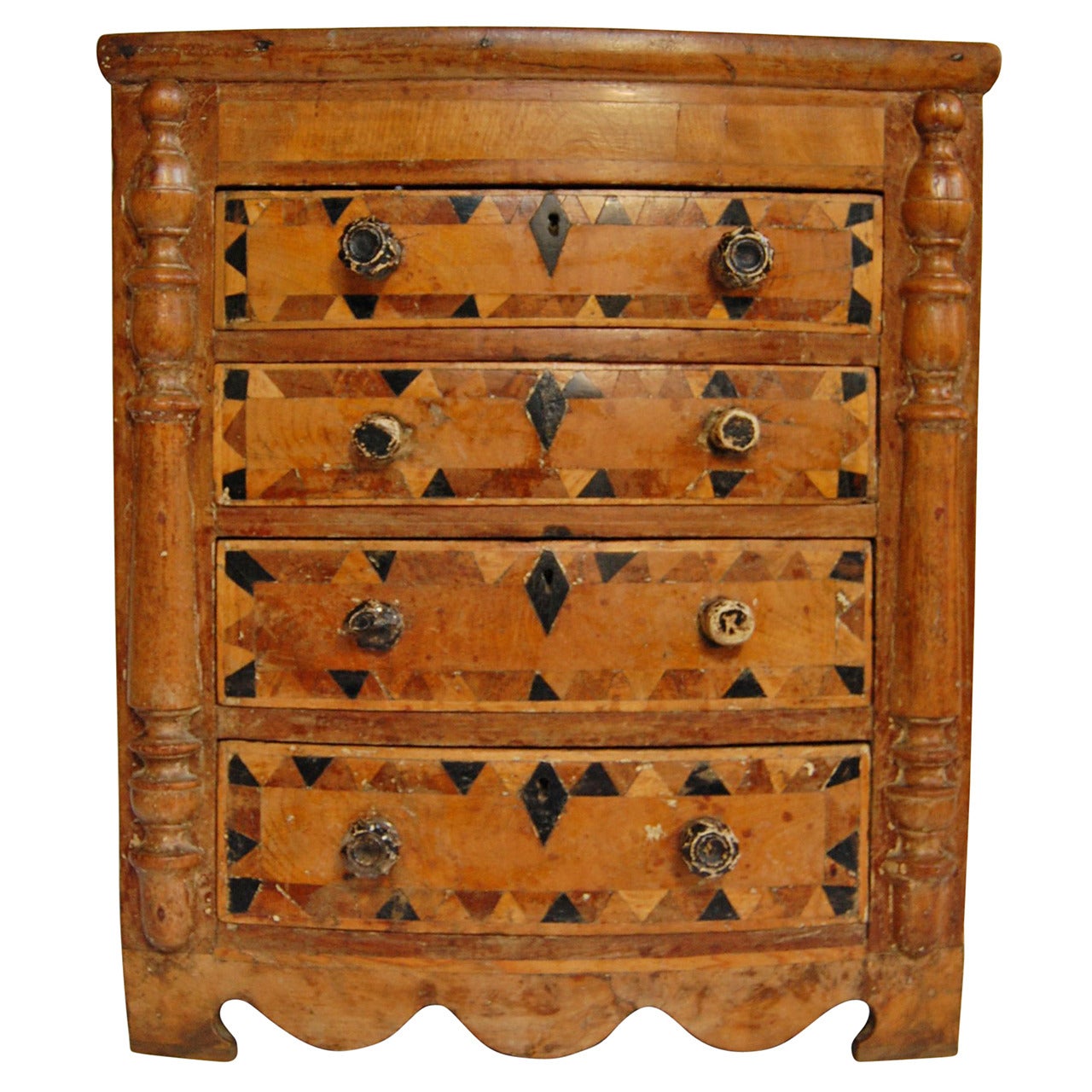 19th Century American Tramp Art Miniature Chest For Sale