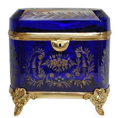 Antique Cobalt Blue Glass Lidded Box, 19th Century