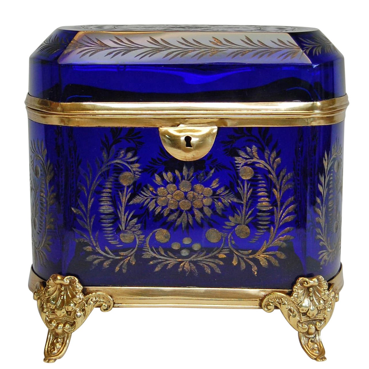 Antique Cobalt Blue Glass Lidded Box, 19th Century