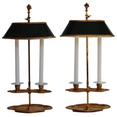 Pair of 19th Century Bouillotte Candle Lamps Stamped "Bagues" in Gold Finish