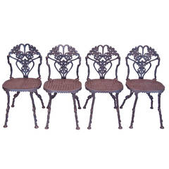 Antique Aluminum Garden Chairs, Fancy Set of Four w/ Branches & Leaves