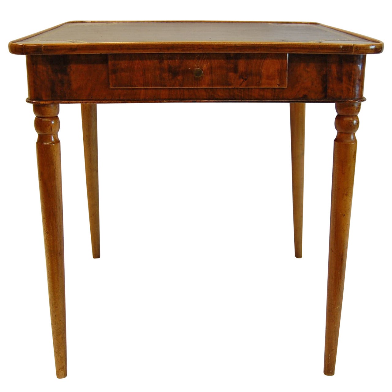 Antique Walnut French Card Table with Leather Top Circa 1830 For Sale