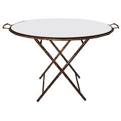 Metal Gold Leaf Finish, Bamboo Style Mirror-Top Table