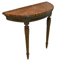 19th Century Louis XVI Style Demilune Console Table w/ Faux Marble Top