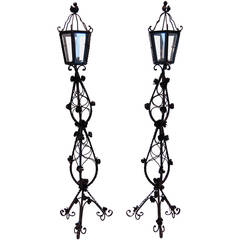 Pair of Italian Tole Standing Lanterns, Early 20th Century