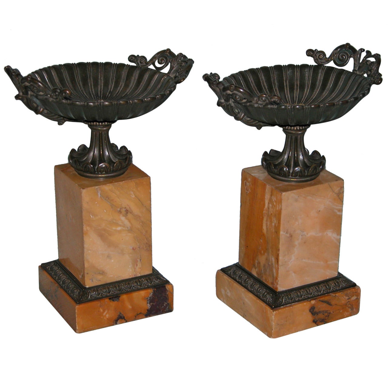Pair Charles X Sienna Marble and Bronze ("Jaune de Valence") Tazzas, 19th C. For Sale