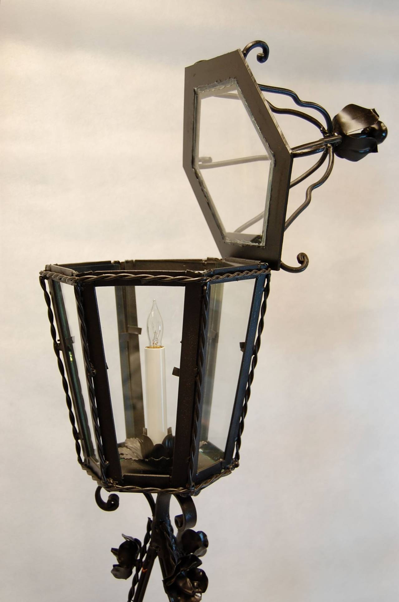 Iron Pair of Italian Tole Standing Lanterns, Early 20th Century