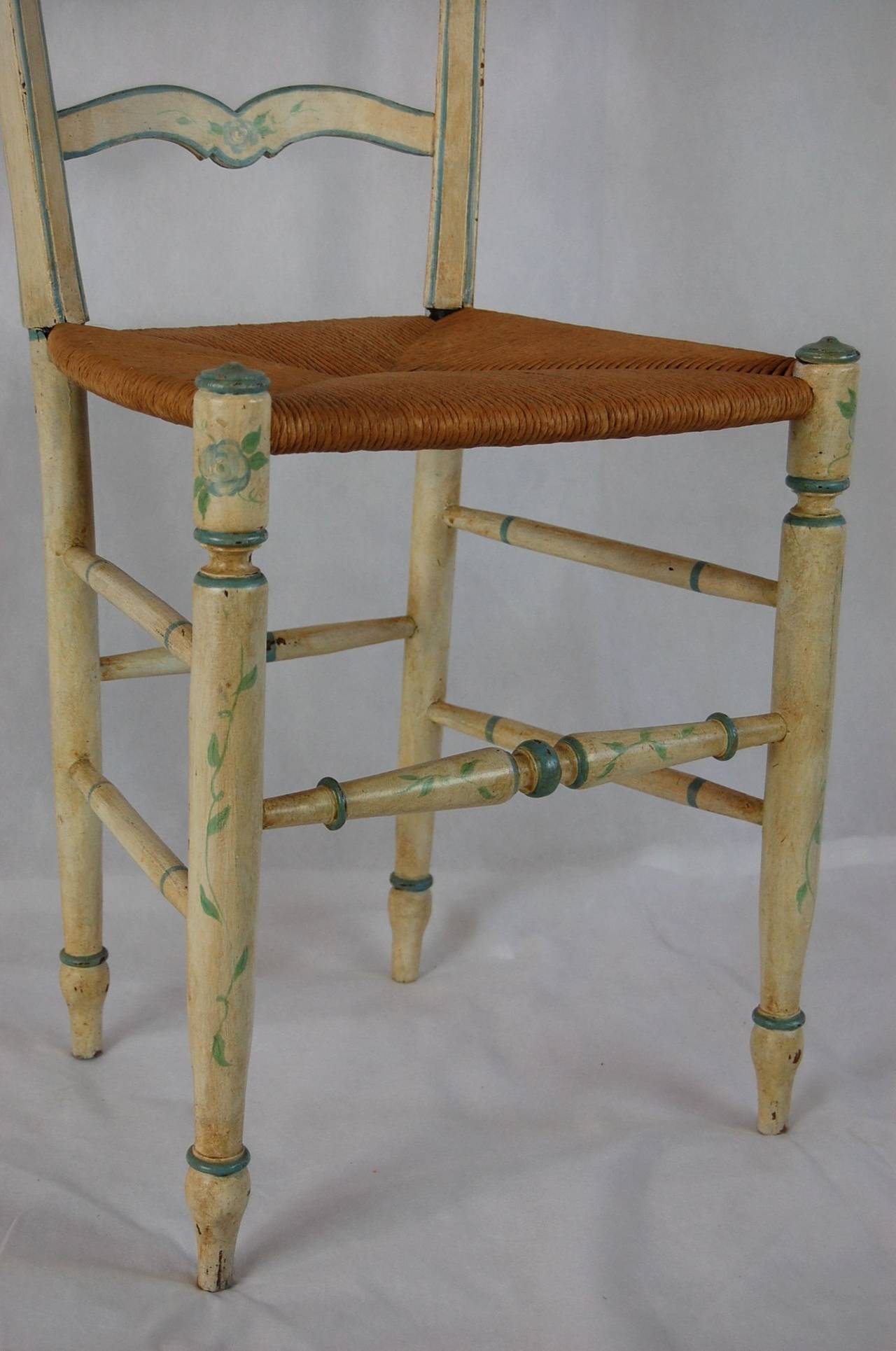 French Painted Rush Seat Side Chair