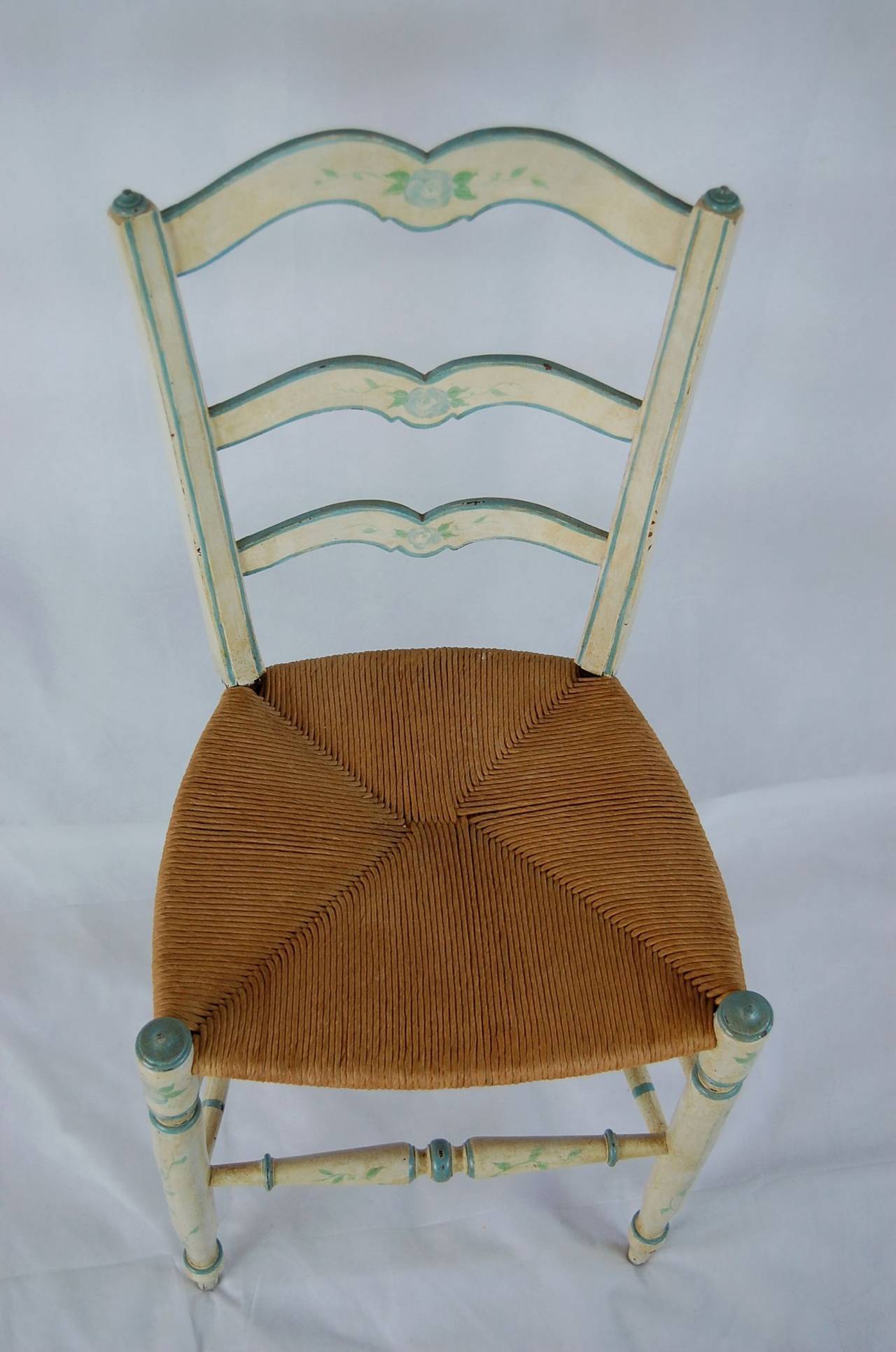 19th Century Painted Rush Seat Side Chair