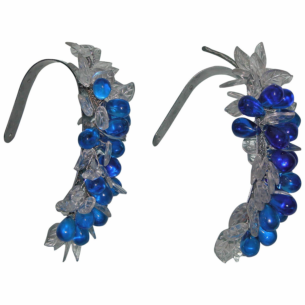 Pair Art Deco Period Blue Glass Grape Cluster Tiebacks For Sale