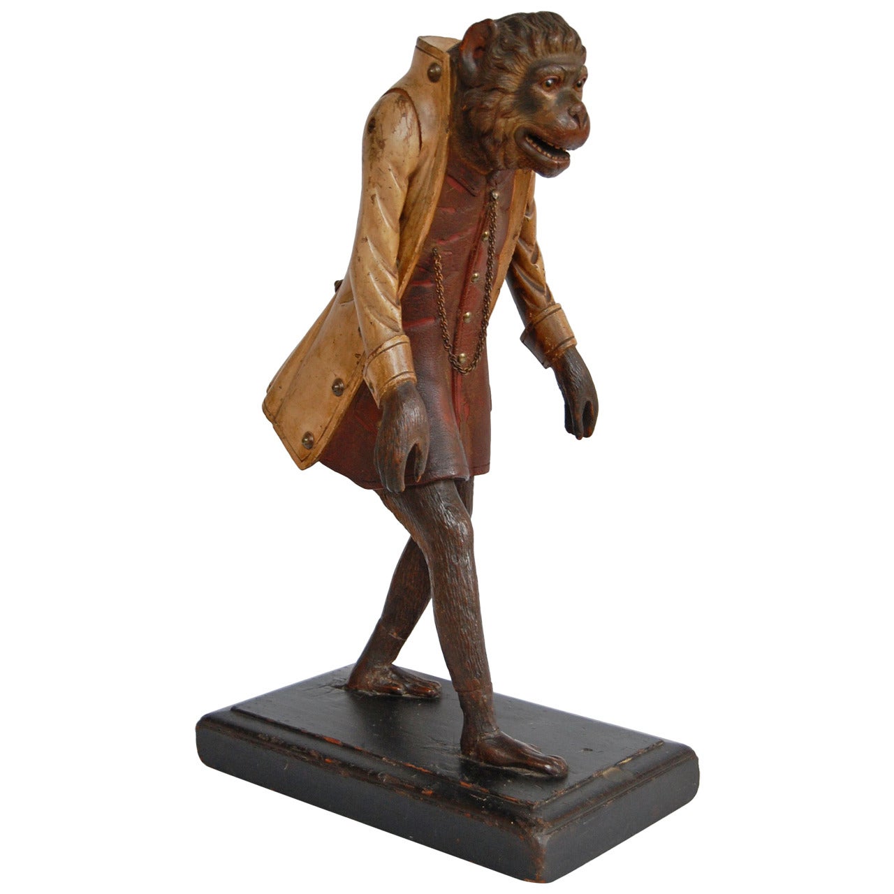 19th Century Carved Wooden Figure of an Upright Walking Monkey