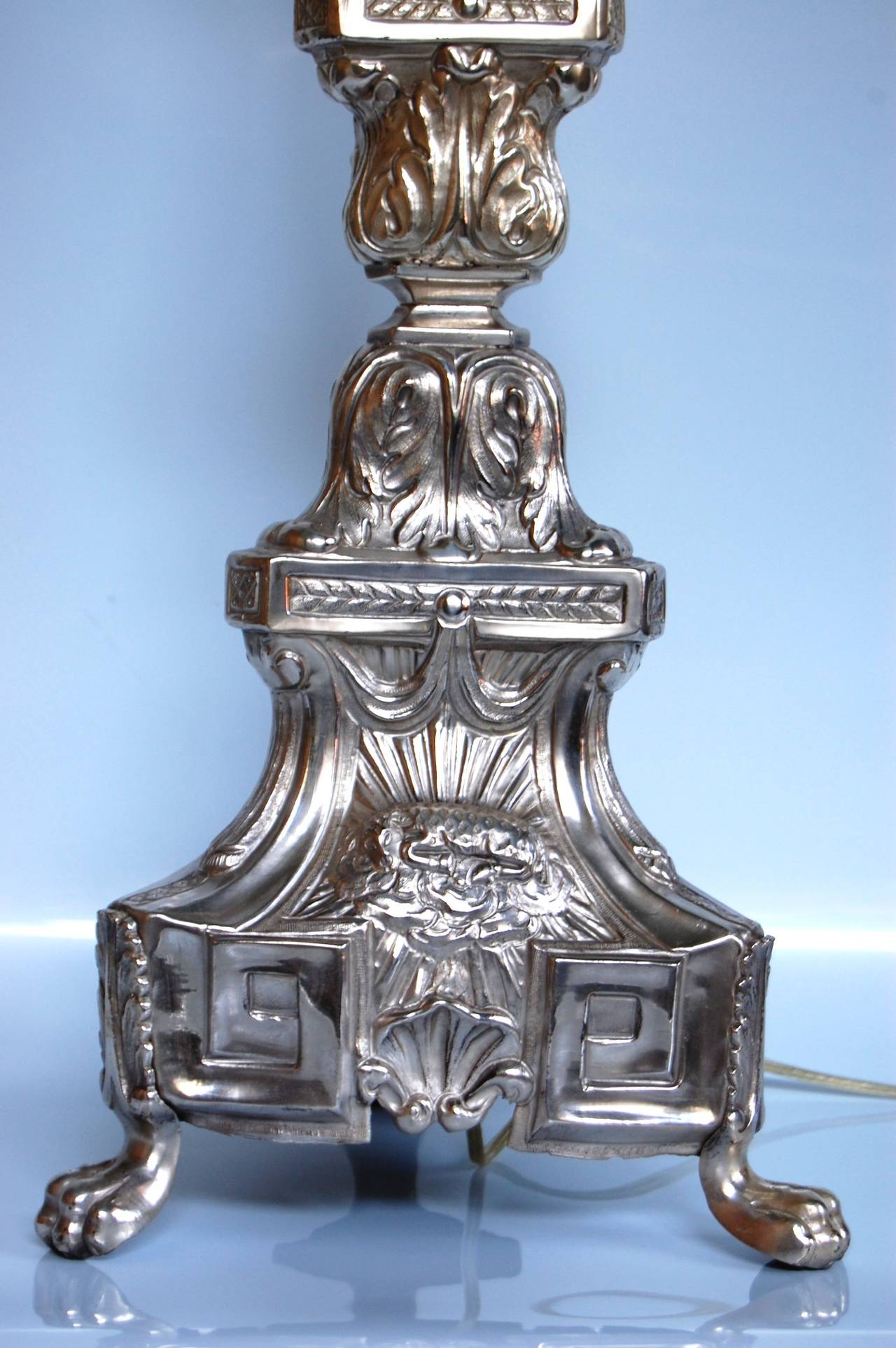 Unknown 19th Century Silver Plate Altar Stick Wired as Lamp For Sale