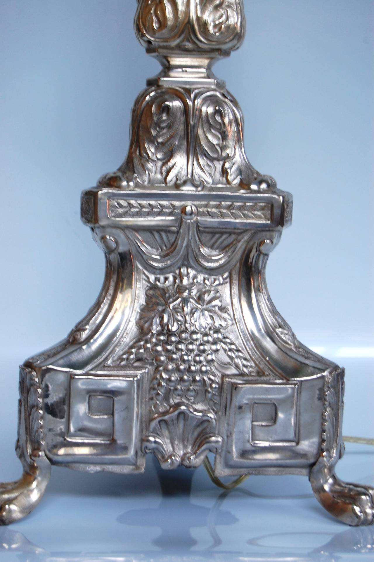 19th Century Silver Plate Altar Stick Wired as Lamp In Excellent Condition For Sale In Pittsburgh, PA