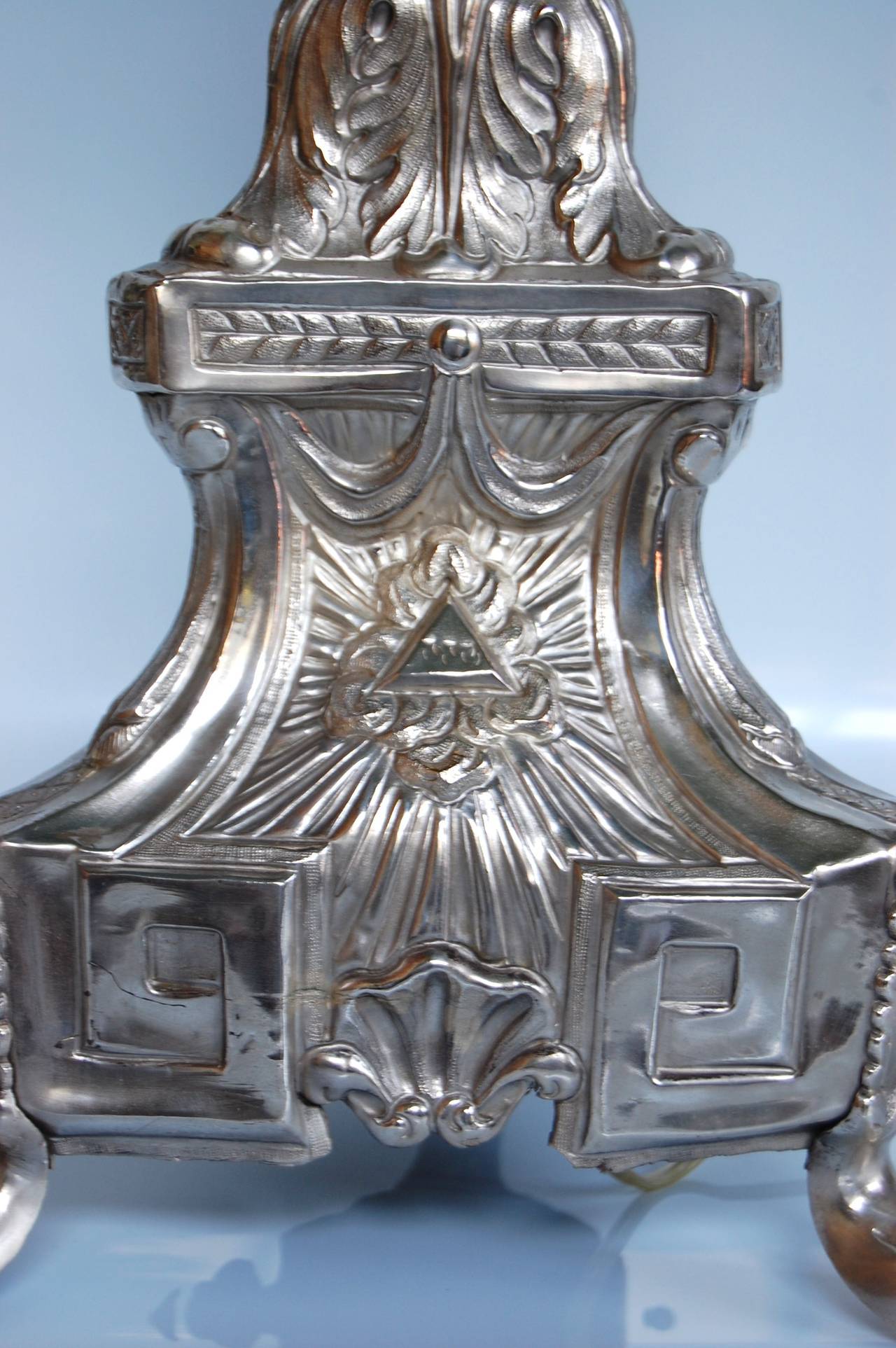 Metal 19th Century Silver Plate Altar Stick Wired as Lamp For Sale