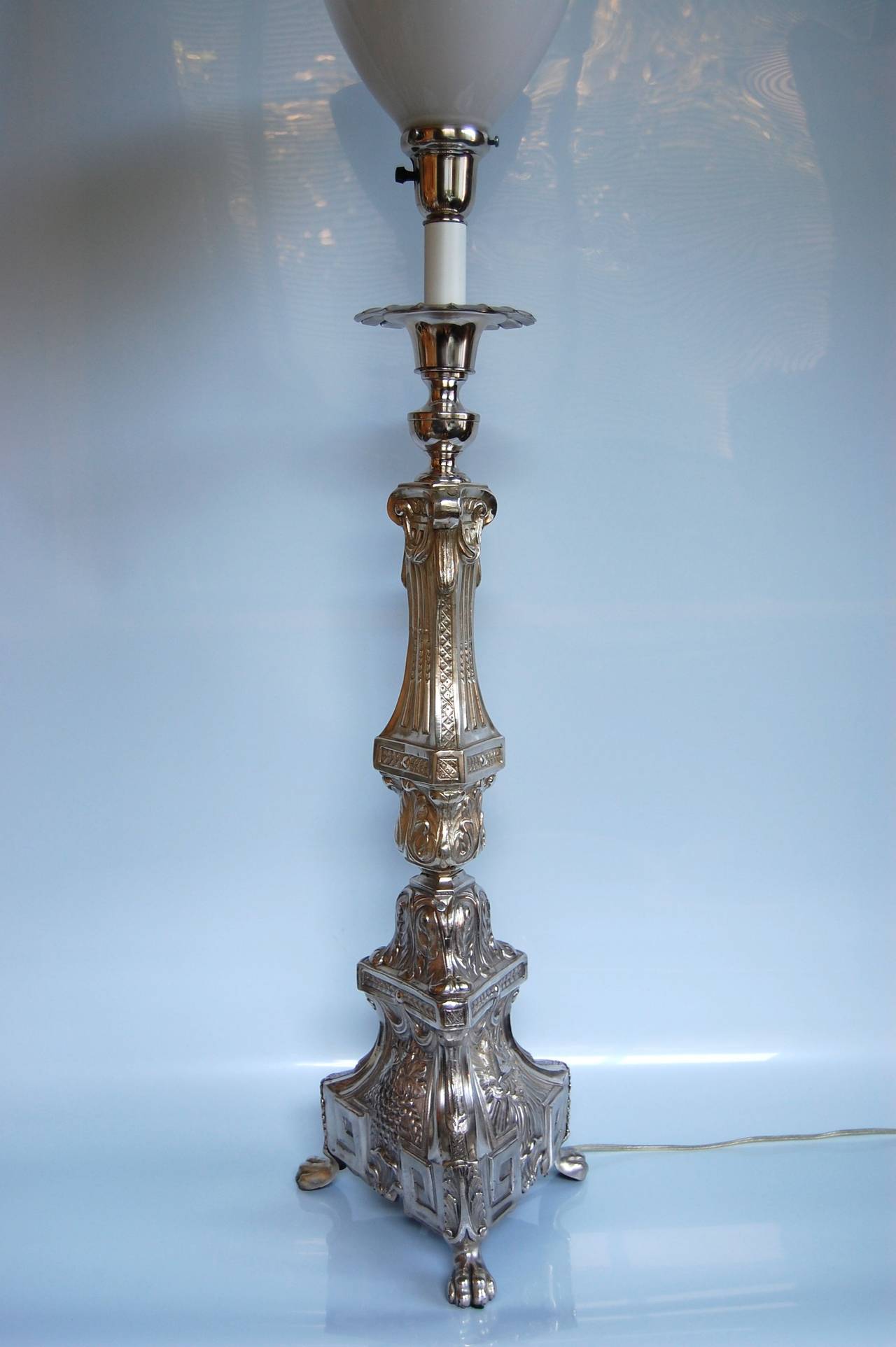 19th Century Silver Plate Altar Stick Wired as Lamp For Sale 2