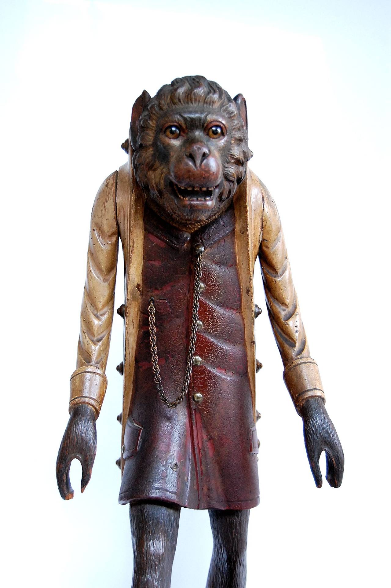19th Century Carved Wooden Figure of an Upright Walking Monkey 1