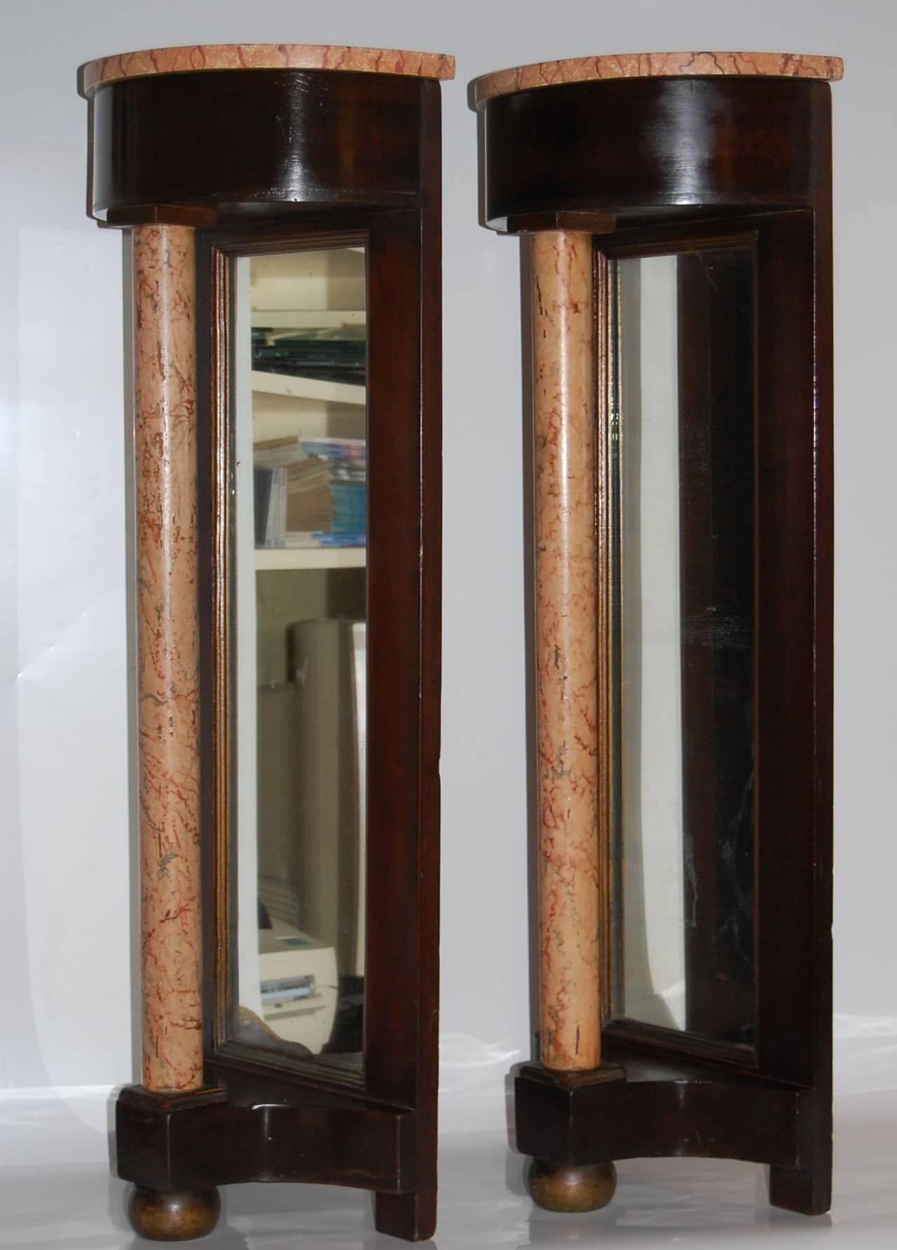Pair of Early 20th Century Petite Regency Style Mahogany Demilune Console Tables For Sale 3