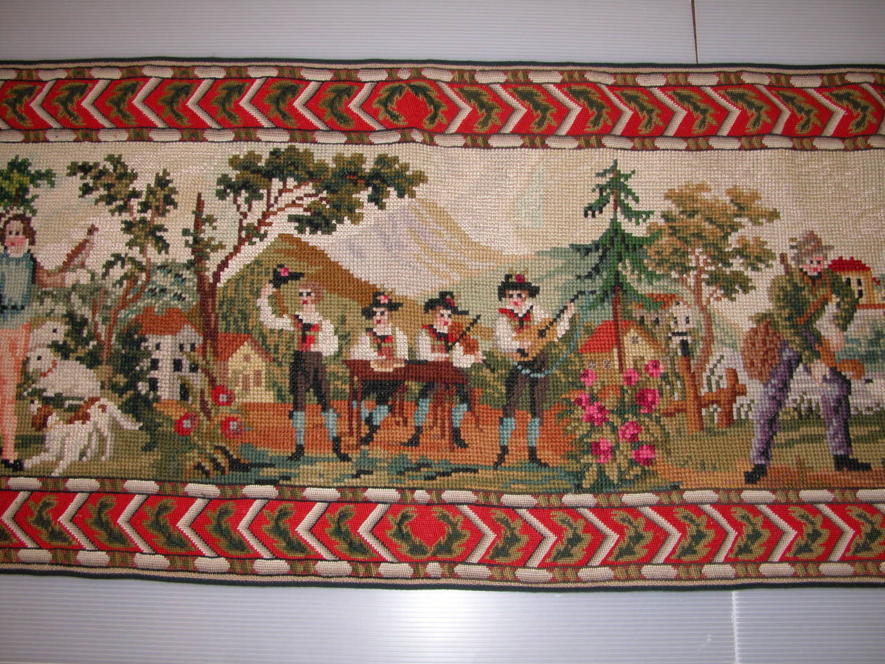 Bohemian Early 20th Century Needlepoint Runner Depicting Austrian Figures