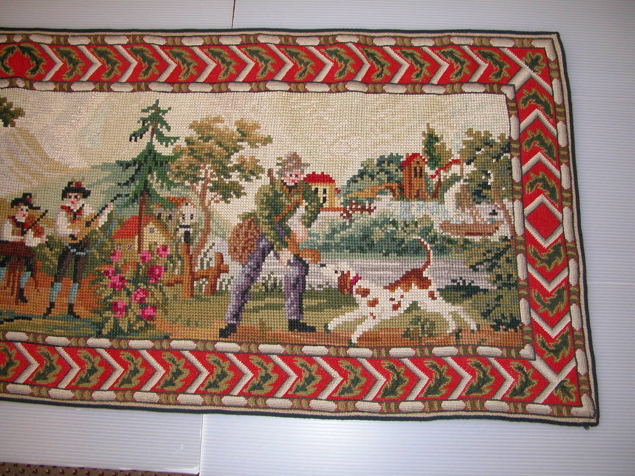 Unknown Early 20th Century Needlepoint Runner Depicting Austrian Figures