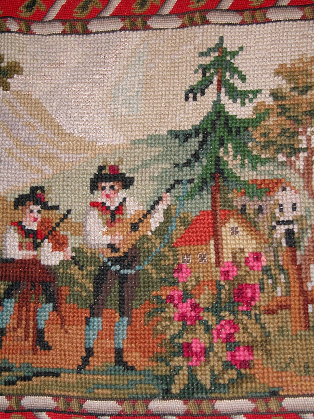 Wool Early 20th Century Needlepoint Runner Depicting Austrian Figures