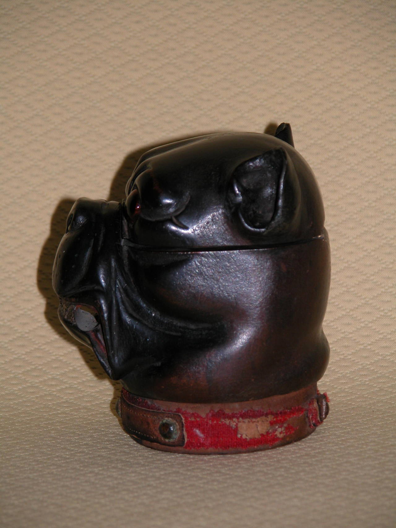 Hand-Carved Wood Inkwell in Form of Pug or Bulldog 1