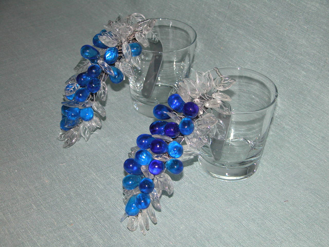 Unknown Pair Art Deco Period Blue Glass Grape Cluster Tiebacks For Sale