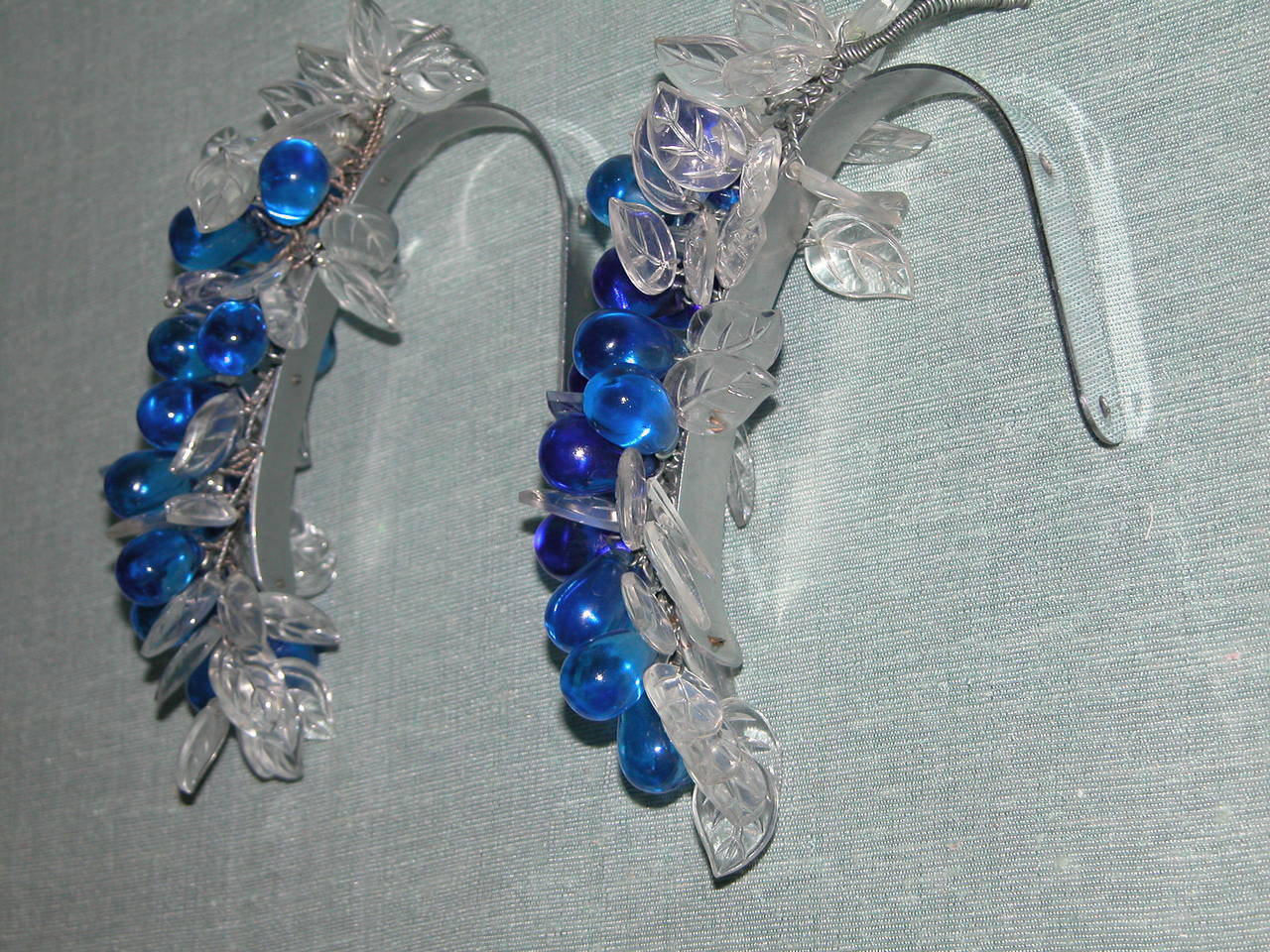 20th Century Pair Art Deco Period Blue Glass Grape Cluster Tiebacks For Sale