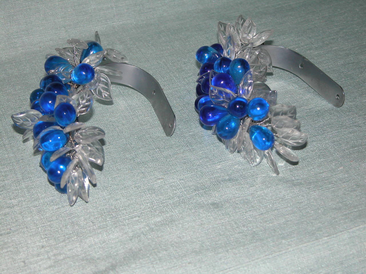 Pair Art Deco Period Blue Glass Grape Cluster Tiebacks For Sale 1