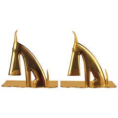 Vintage Brass Stylized Scottie Bookends in the Style of Karl Hagenauer