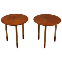 Pair of Uncommon Arne Vodder Oiled Walnut and Brushed Steel Tripod Tables