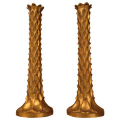 Visually Arresting Pair of 1940s French Cast Brass Candleholders Visually Arresting Pair of 1940s French Cast Brass Candleholders