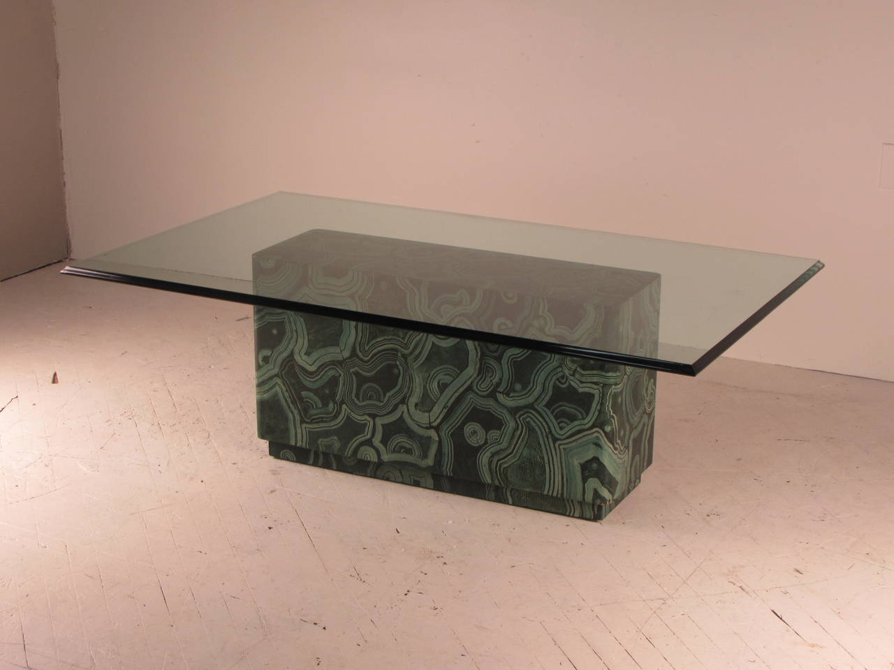 Hollywood Regency 1970s Glam Faux Malachite and Glass Cocktail Table