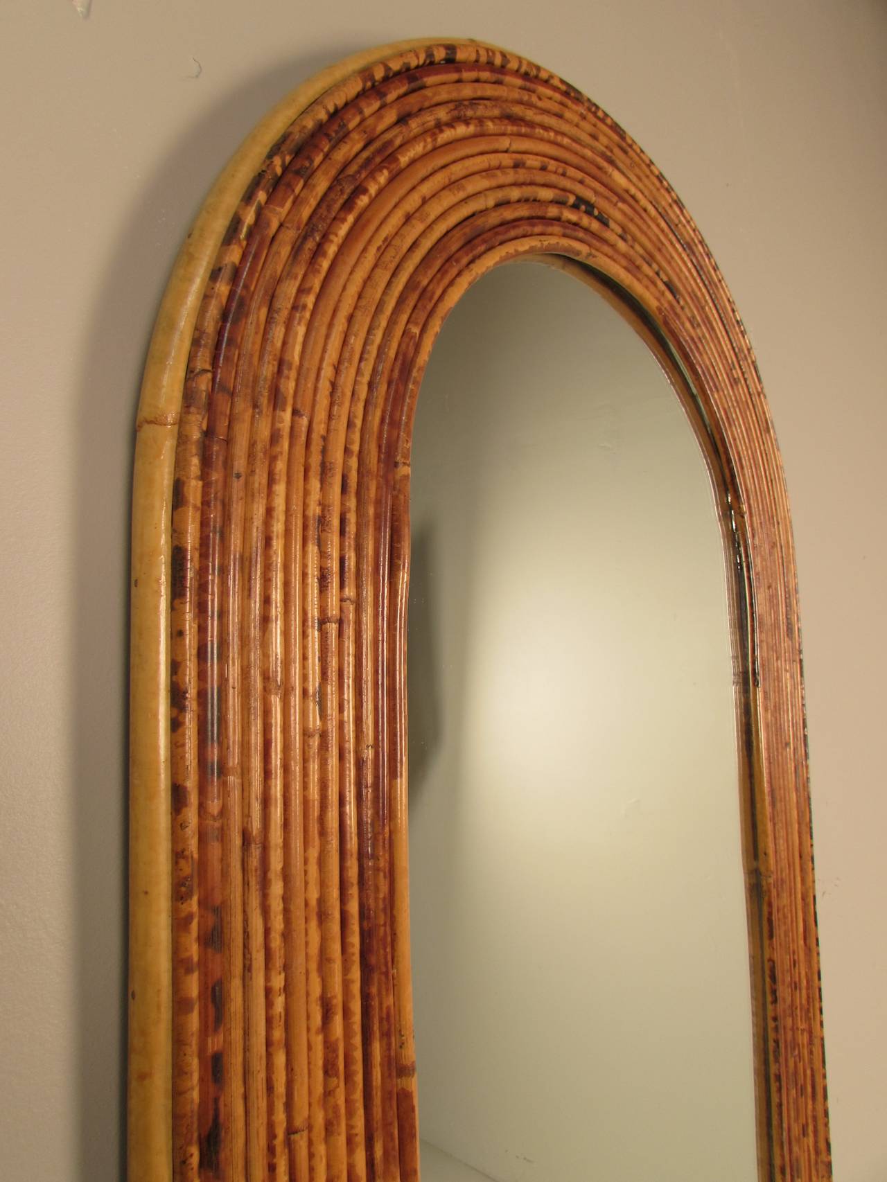 Mid-Century Modern Pristine Rattan Mirror Attributed to Gabriella Crespi