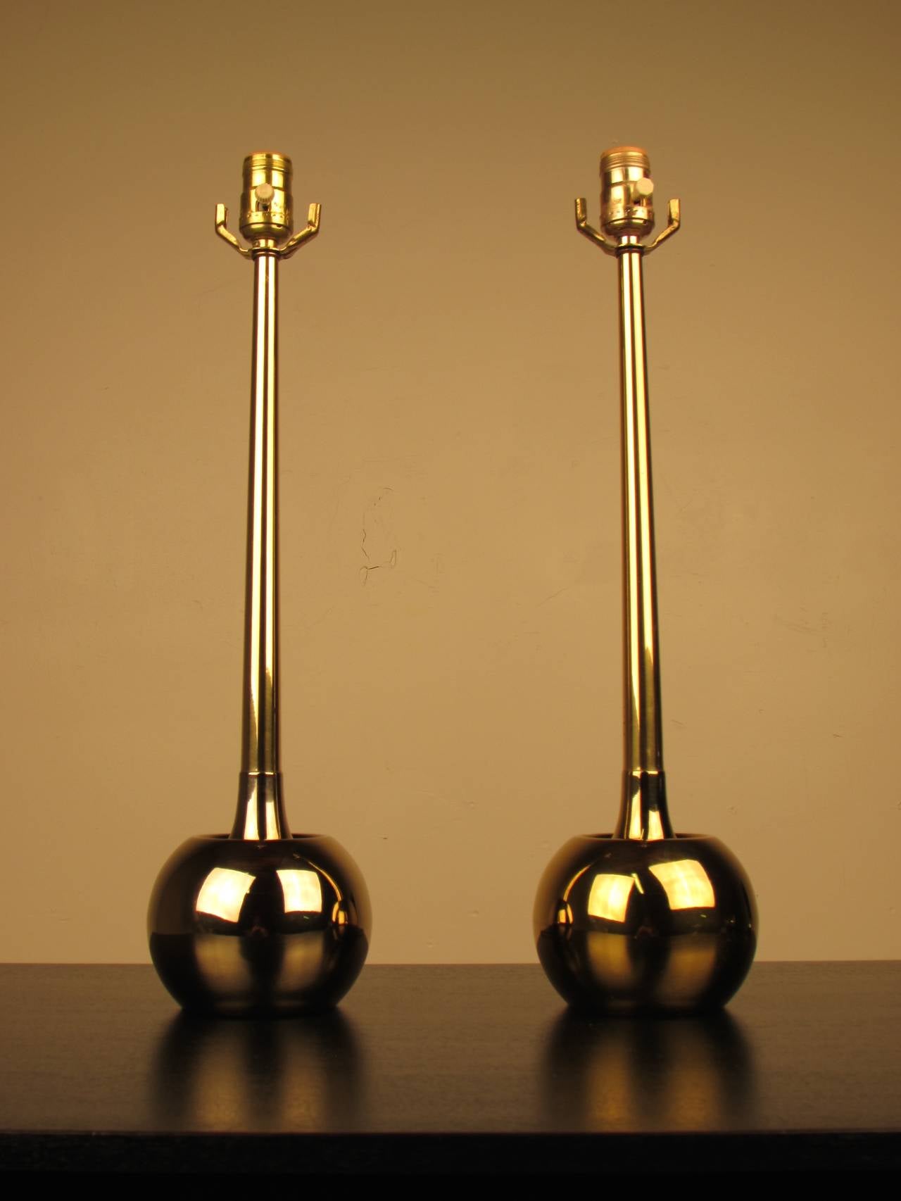 Mid-Century Modern Devastating Pair of MidCentury Brass Orb Lamps by Laurel