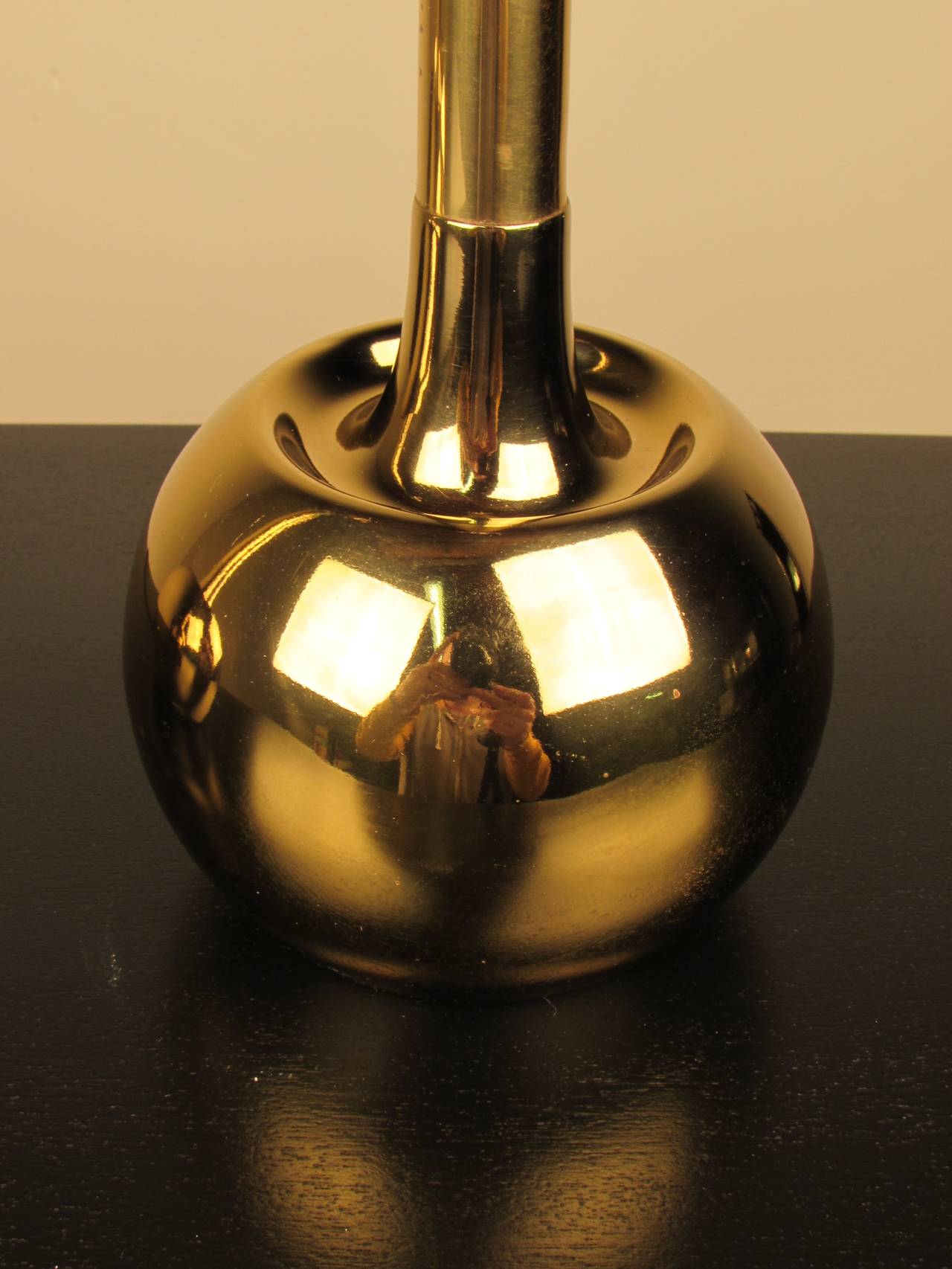 American Devastating Pair of MidCentury Brass Orb Lamps by Laurel