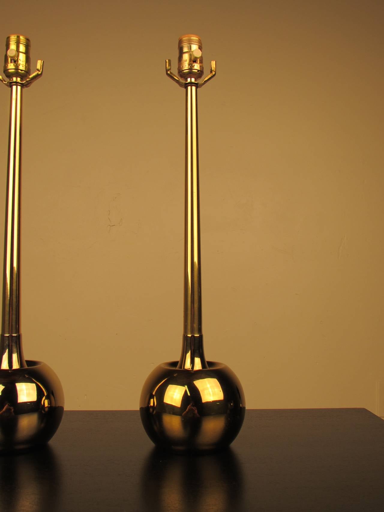 Mid-20th Century Devastating Pair of MidCentury Brass Orb Lamps by Laurel