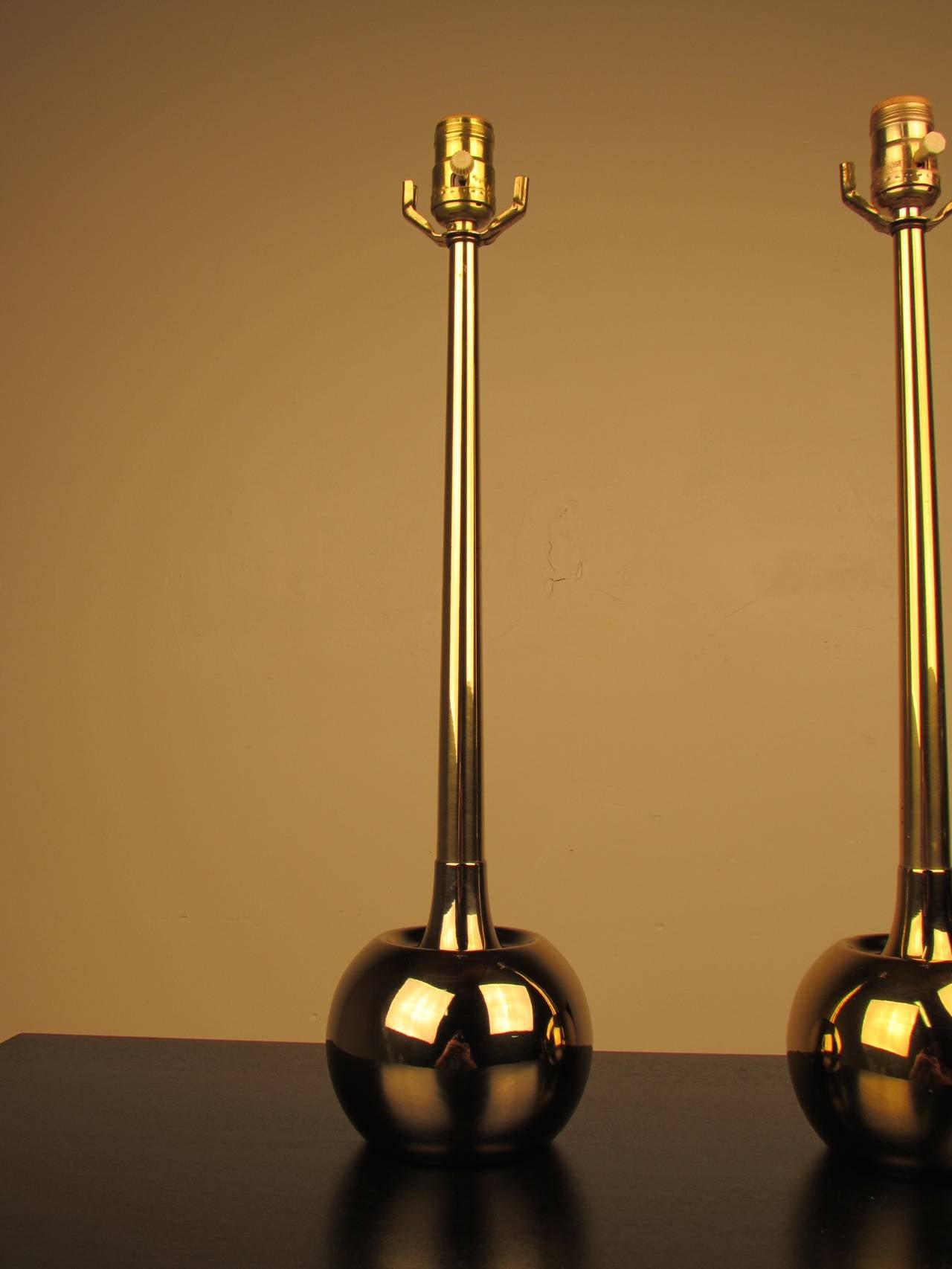 Devastating Pair of MidCentury Brass Orb Lamps by Laurel 1