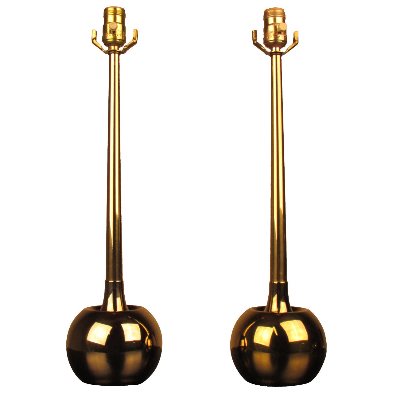 Devastating Pair of MidCentury Brass Orb Lamps by Laurel