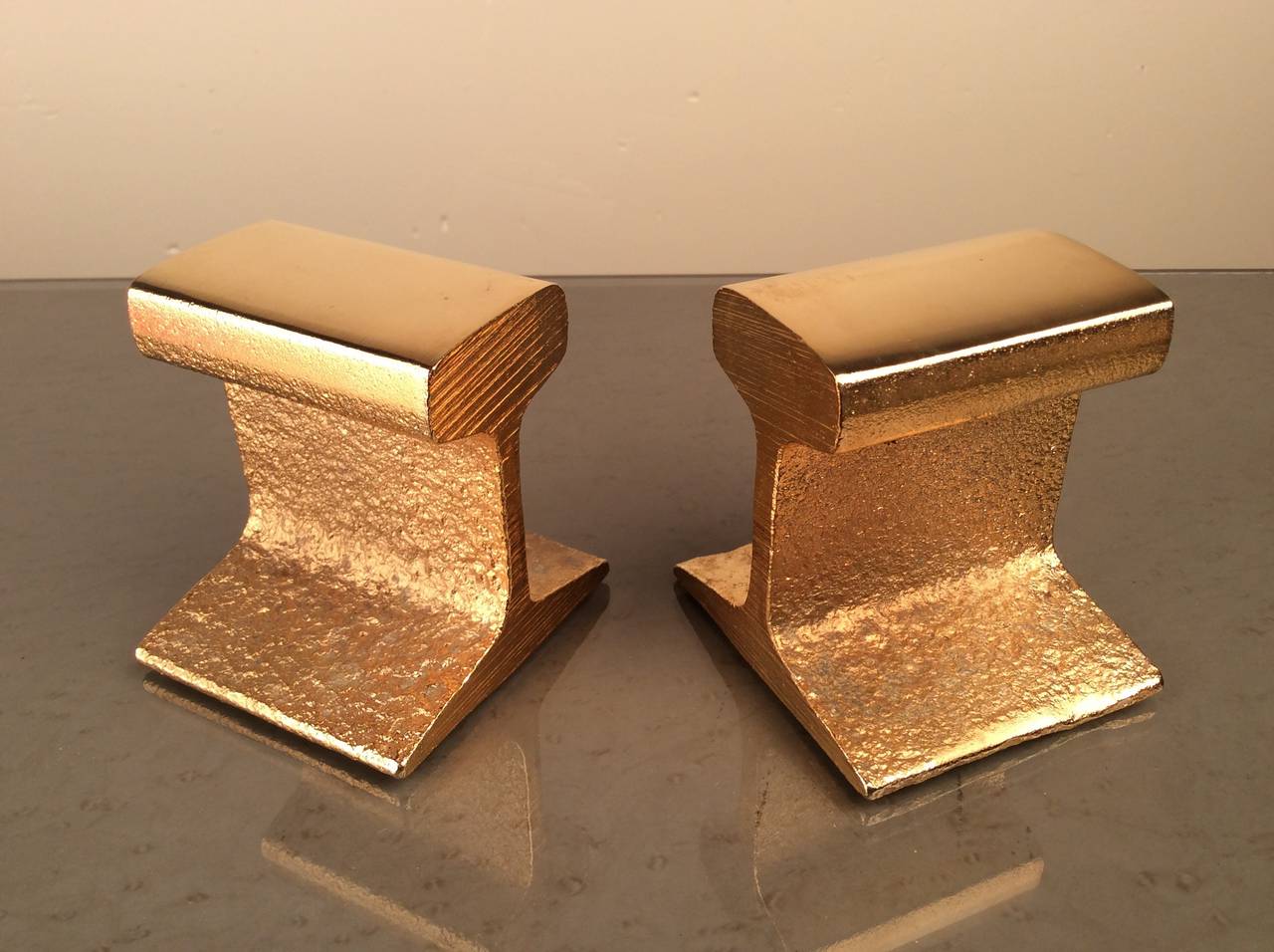 American Industrial Glam 24k Gold Plated Railroad Tie Bookends