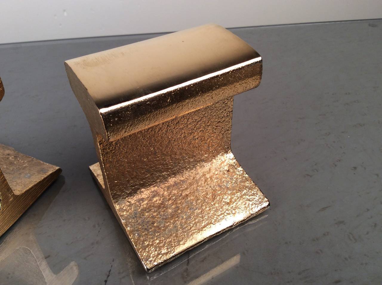 Industrial Glam 24k Gold Plated Railroad Tie Bookends In Excellent Condition In New York, NY