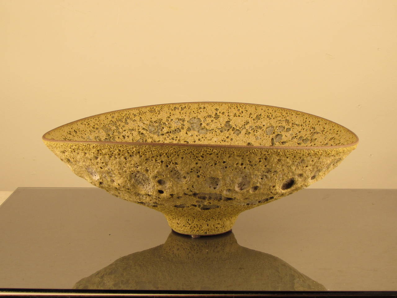 American Spectacular Footed Bowl with Chartreuse Crater Glaze by Jeremy Briddell, 2015