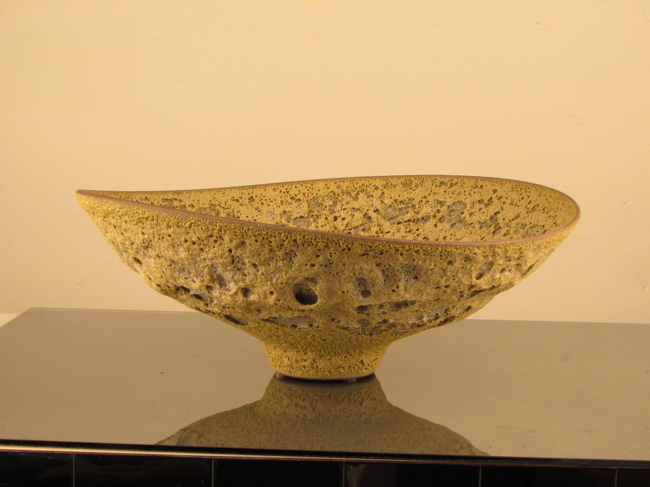 Spectacular Footed Bowl with Chartreuse Crater Glaze by Jeremy Briddell, 2015 In Excellent Condition In New York, NY