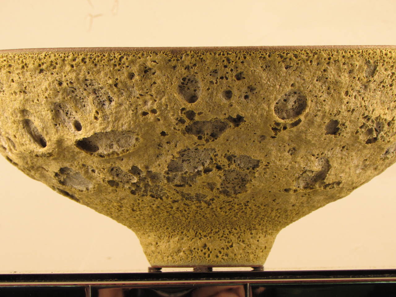 Mid-Century Modern Spectacular Footed Bowl with Chartreuse Crater Glaze by Jeremy Briddell, 2015