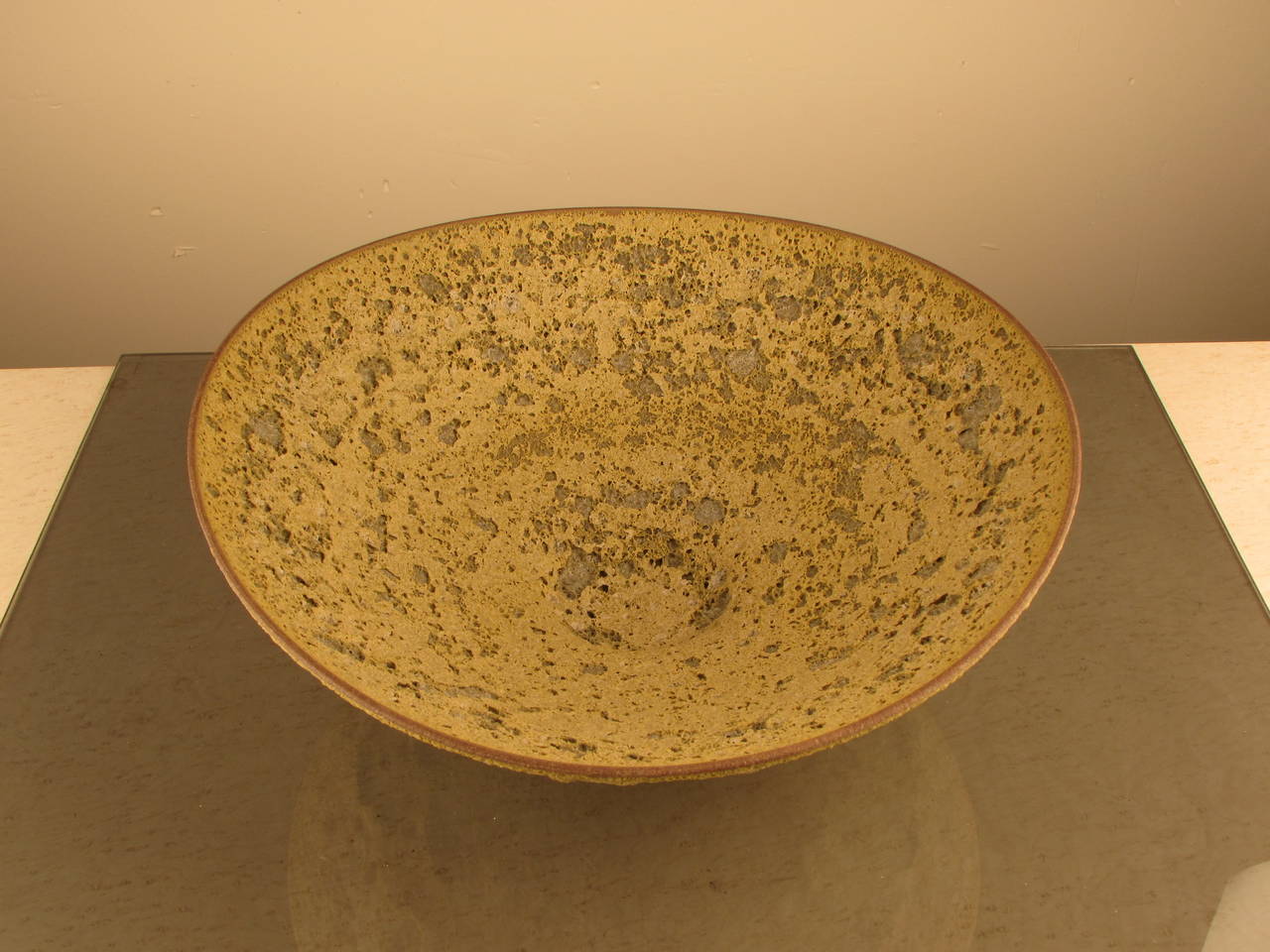 Contemporary Spectacular Footed Bowl with Chartreuse Crater Glaze by Jeremy Briddell, 2015